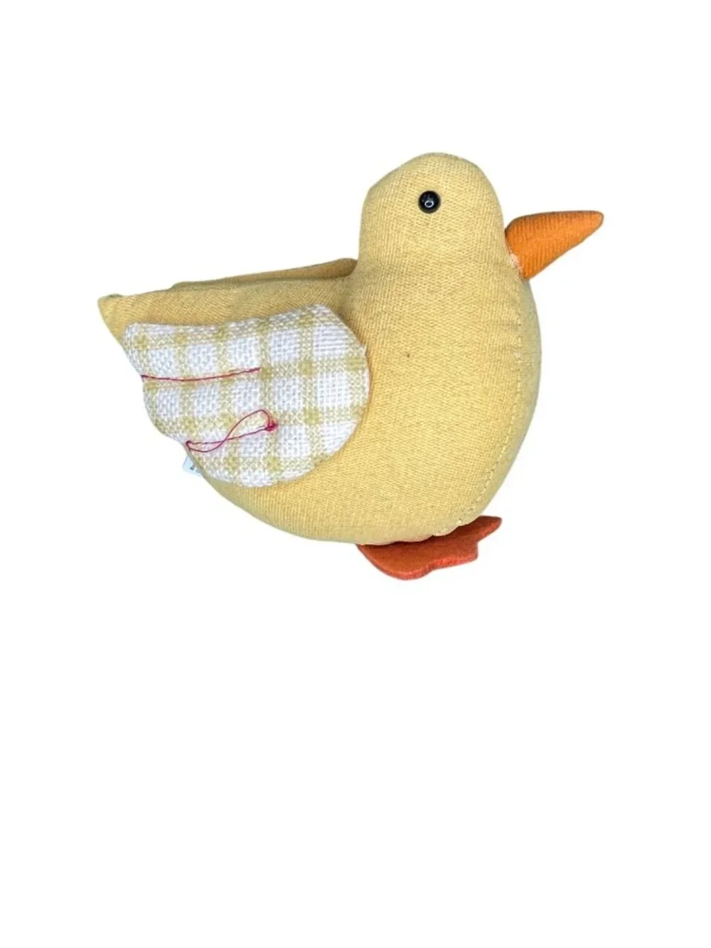 Yellow Duck Plush Toy With Gingham Wings & Orange Felt Beak And Feet Soft & Ligh